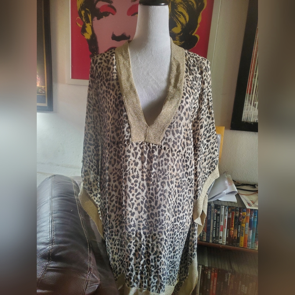 Victoria's Secret Swimwear Animal Print Sparkling Gold Edge Poncho Cover-Up